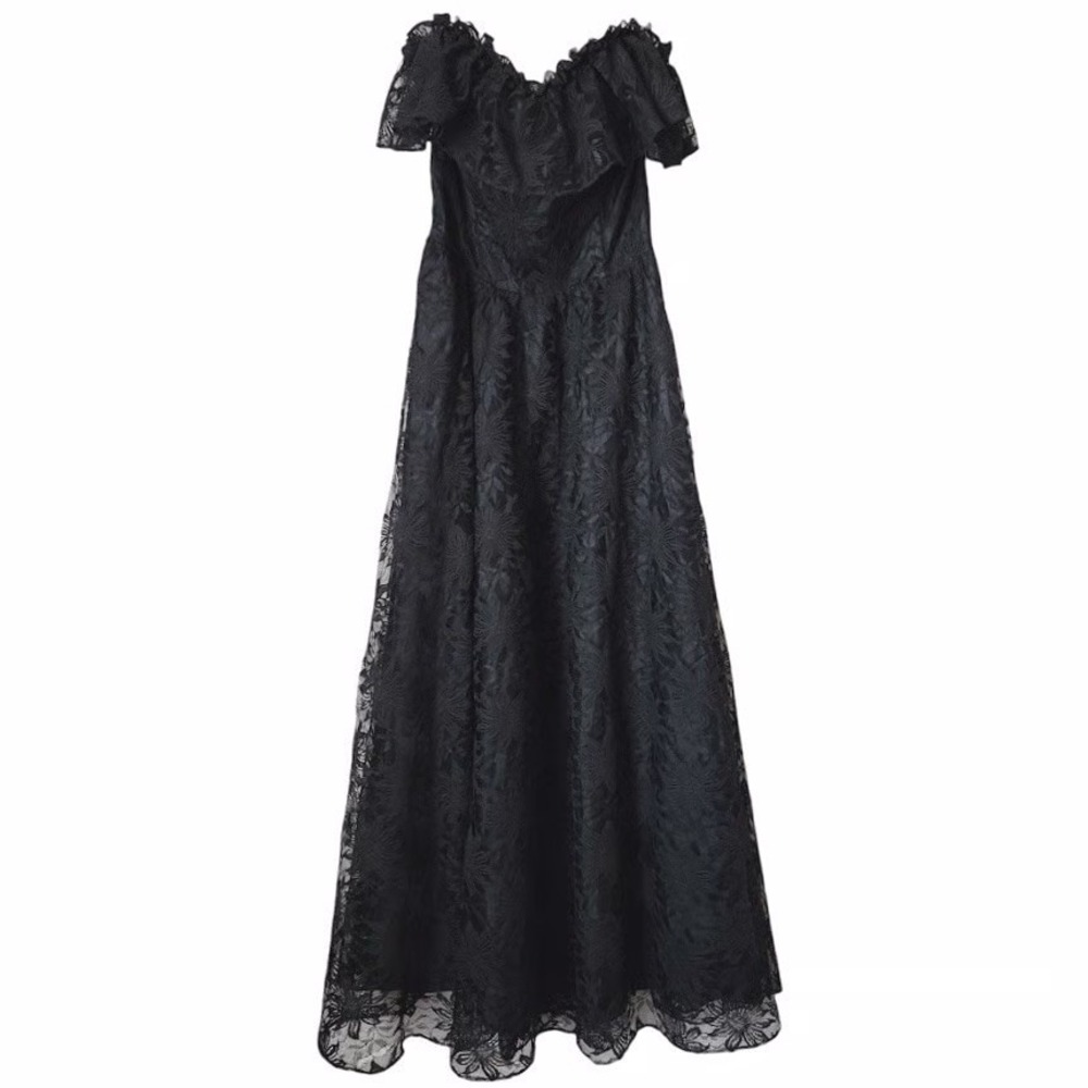 Jolie Madame Vintage 80s Black Lace Bridesmaid Goth Whimsy Witchy LBD Dress sz S